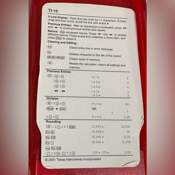 Texas Instruments TI-10 Elementary Math Calculator Red Yellow - Picture 6 of 7